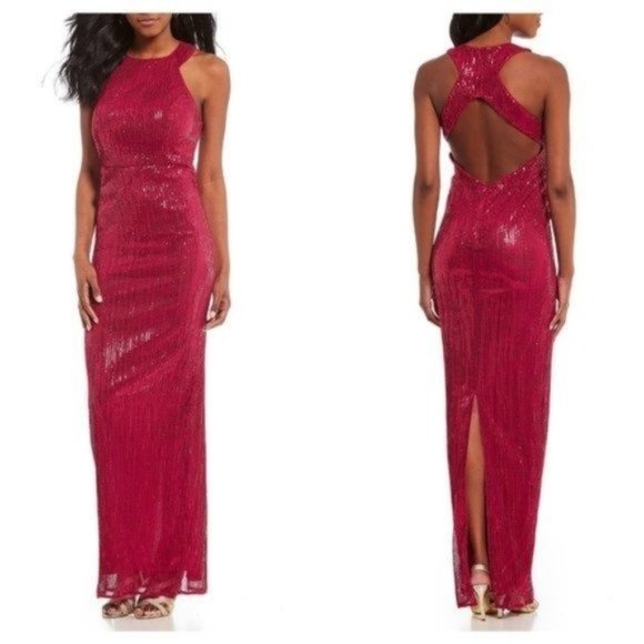 Adrianna Papell Dresses & Skirts - Adrianna Papell Pleated Sequin Dress Red Plum NWT